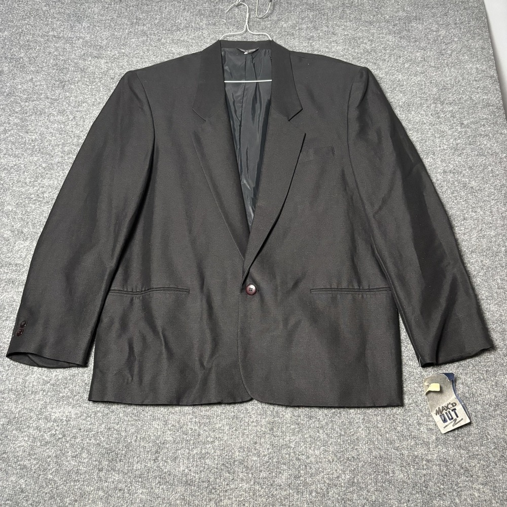 MAX'D OUT Blazer Mens Large Black Linen Rayon Made In Taiwan 1 Button Sport Coat